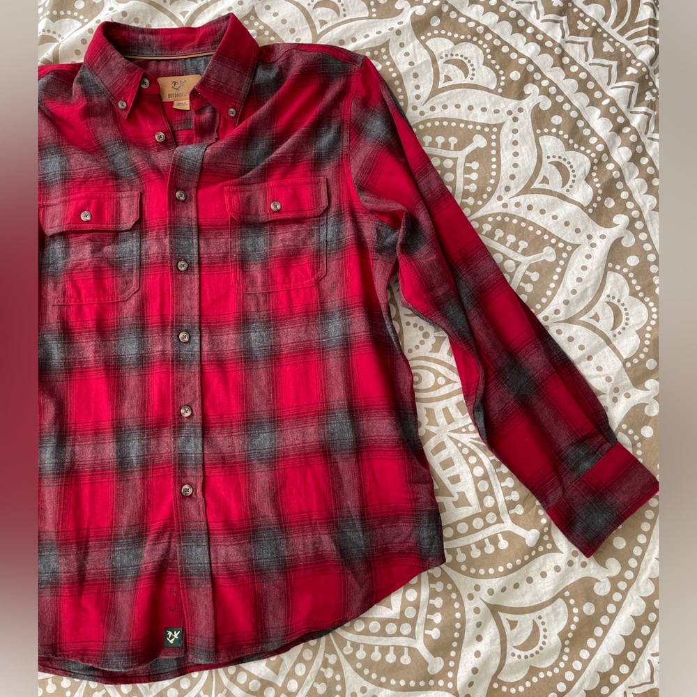 Men’s Outdoor Life NWOT Cotton Red Gray and Black Flannel Shirt - Picture 5 of 9